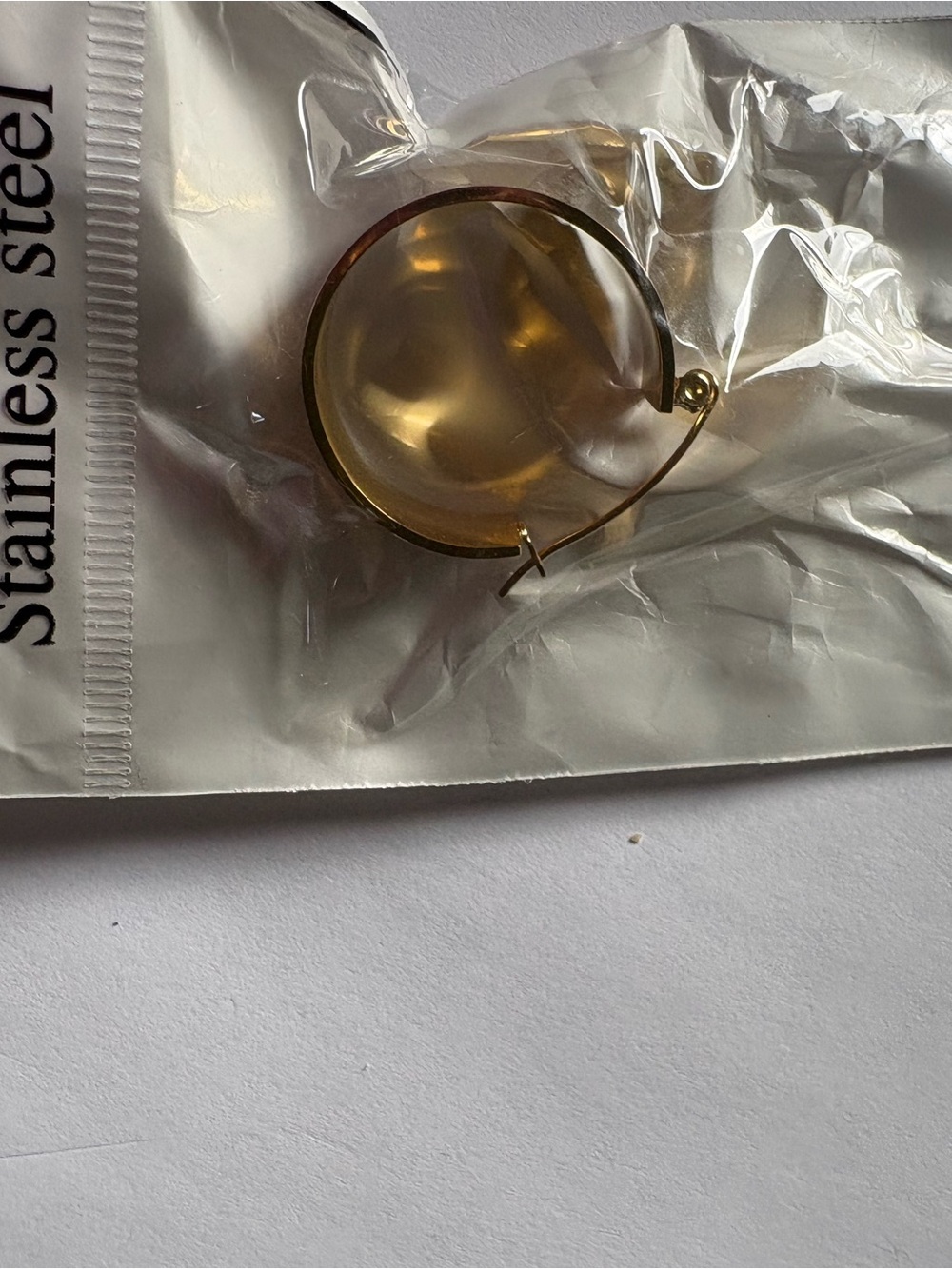 Gold-Tone Hoop Earring with Amber Resin Accent
